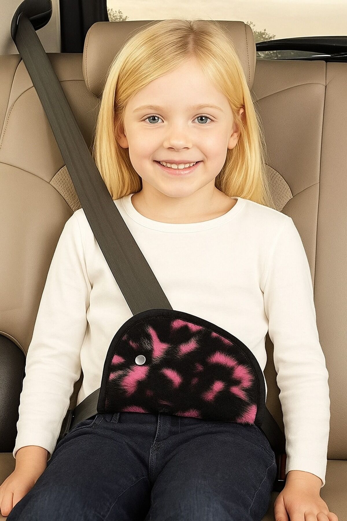 Çocuk Emniyet Kemeri Düzenleyici Ve Tutucu Emniyet Kemer Pedi(SİYAH-Pembe Renk) Yumuşak kumaş