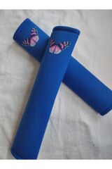 DİJİTAL KELEBEK BASKILI MAVİ Araç Emniyet Koltuk Kemer Kılıfı & Ped 2 ADET (DÜZ YUMUŞAK KUMAŞ)