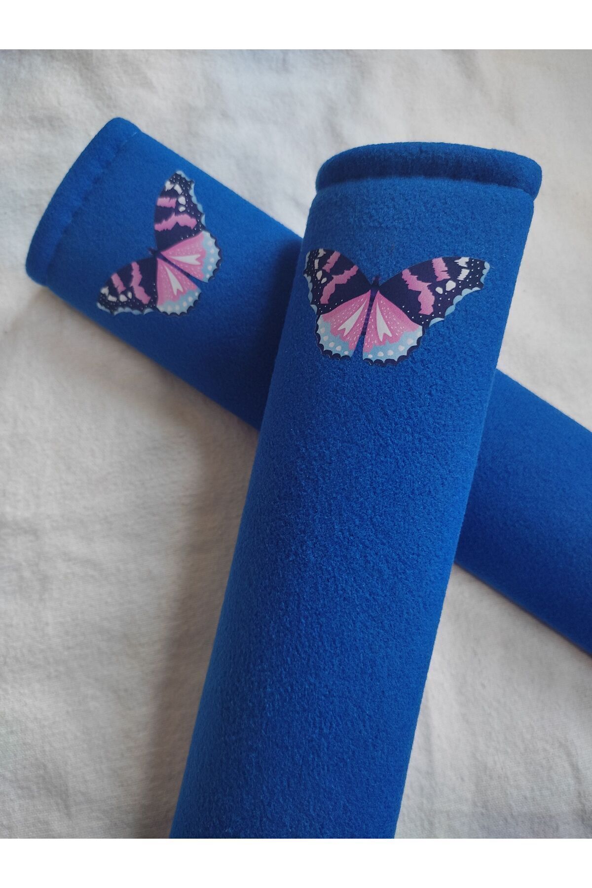 DİJİTAL KELEBEK BASKILI MAVİ Araç Emniyet Koltuk Kemer Kılıfı & Ped 2 ADET (DÜZ YUMUŞAK KUMAŞ)