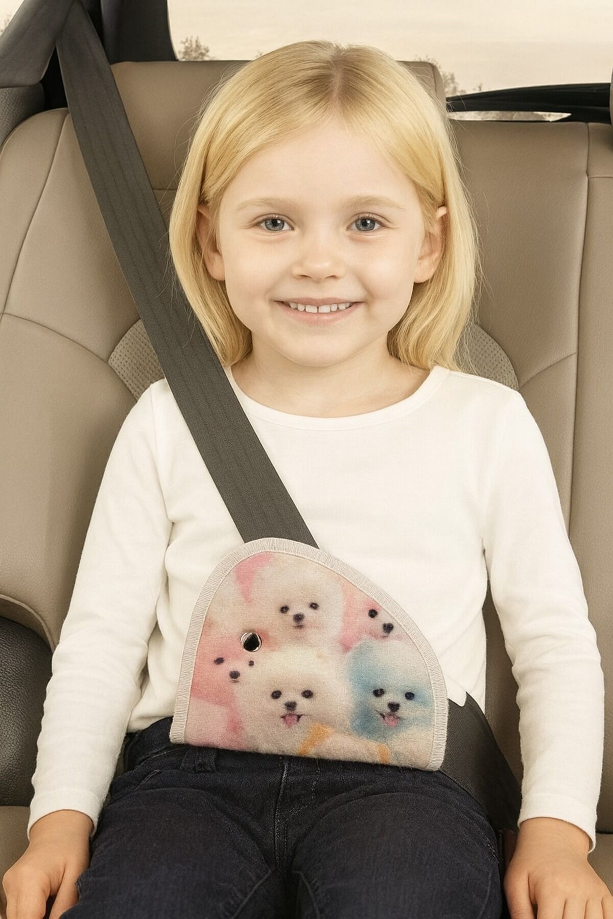 Çocuk Emniyet Kemeri Düzenleyici Ve Tutucu Emniyet Kemer Pedi(RENKLİ KÖPEK GÖRSELLİ) Yumuşak kumaş