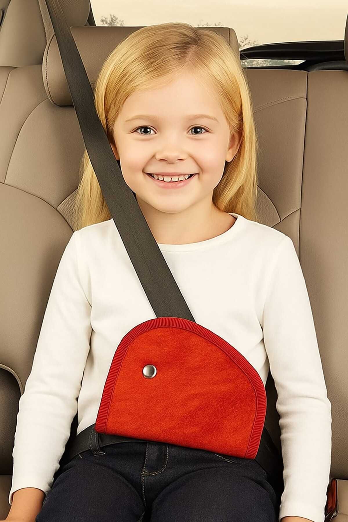 Çocuk Emniyet Kemeri Düzenleyici Ve Tutucu Emniyet Kemer Pedi (ATEŞ KIRMIZI) Yumuşak kumaş