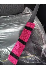 El Örgüsü Pembe Siyah Makrome Araç Emniyet Kemeri Kılıfı Seti, Çiçek Desenli, Konforlu ve Koruyucu