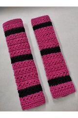 El Örgüsü Pembe Siyah Makrome Araç Emniyet Kemeri Kılıfı Seti, Çiçek Desenli, Konforlu ve Koruyucu