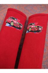 DİJİTAL NOSTALJİK BASKILI KIRMIZI Araç Emniyet Koltuk Kemer Kılıfı & Ped 2 ADET (DÜZ YUMUŞAK KUMAŞ)