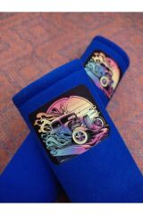 DİJİTAL NOSTALJİK BASKILI MAVİ Araç Emniyet Koltuk Kemer Kılıfı & Ped 2 ADET (DÜZ YUMUŞAK KUMAŞ)