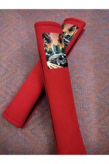 DİJİTAL NOSTALJİK BASKILI KIRMIZI Araç Emniyet Koltuk Kemer Kılıfı & Ped 2 ADET (DÜZ YUMUŞAK KUMAŞ)