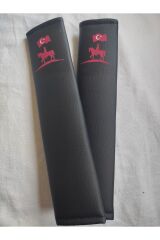 DİJİTAL ATLI TÜRK BAYRAĞI BASKILI SİYAH Araç Emniyet Koltuk Kemer Kılıfı & Ped 2 ADET (SUNİ DERİ)