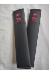 DİJİTAL ATLI TÜRK BAYRAĞI BASKILI SİYAH Araç Emniyet Koltuk Kemer Kılıfı & Ped 2 ADET (SUNİ DERİ)