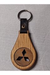 El Yapımı (Handmade) Ahşap Oto Anahtarlık Ceviz Maun Ağacı (MİTSUBİSHİ)