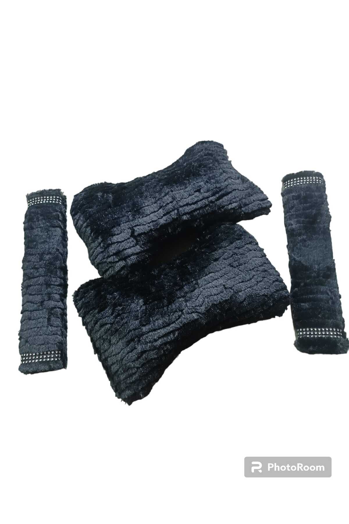 BOYUN Yastığı ve Taş Detaylı Kemer pedi Peluş SİYAH (1 TAKIM)