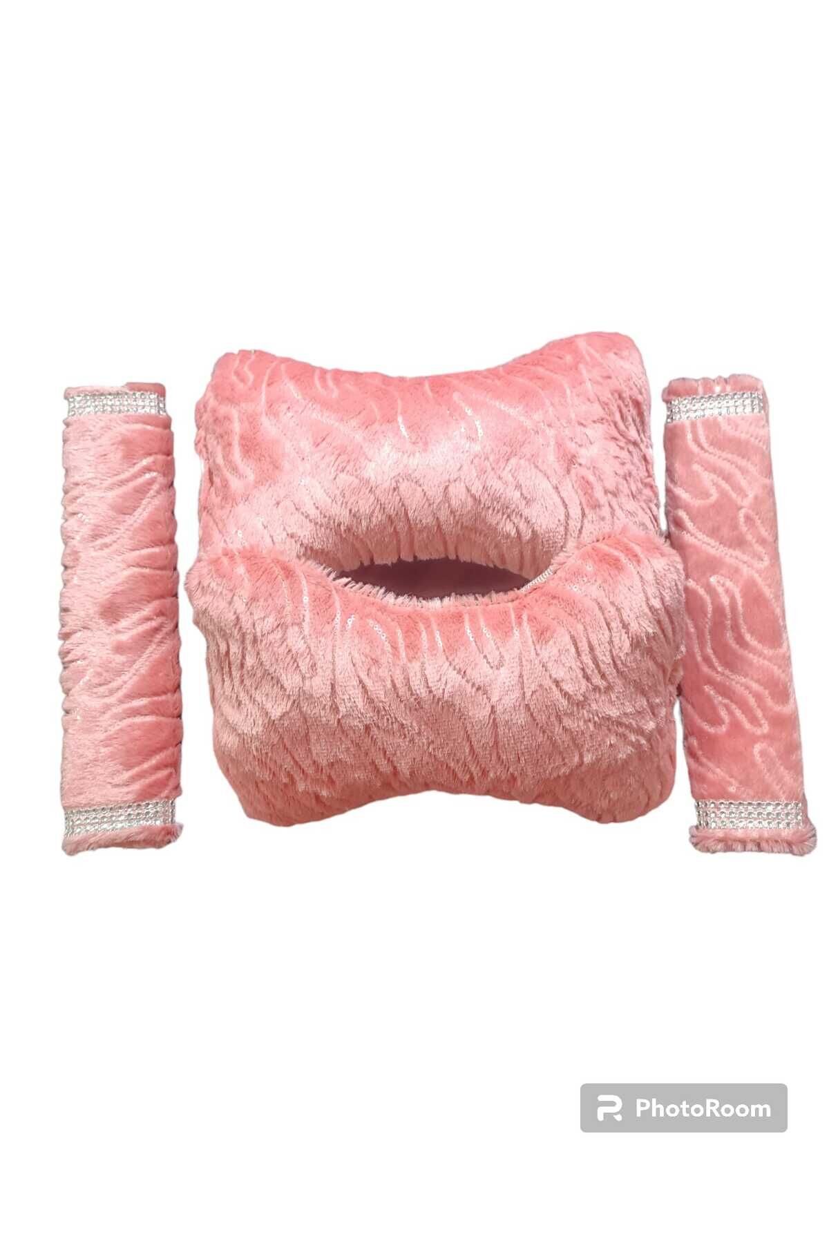 BOYUN Yastığı ve Taş Detaylı Kemer pedi Peluş AÇIK PEMBE (1 TAKIM)