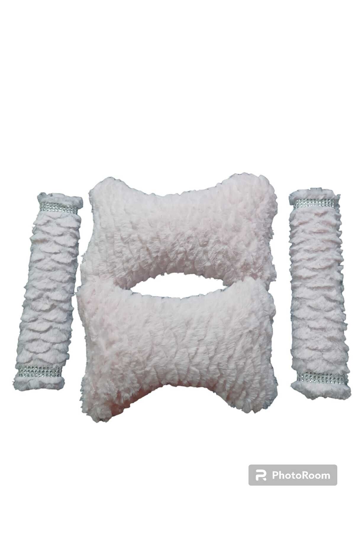 BOYUN Yastığı ve Taş Detaylı Kemer pedi Peluş PUDRA PEMBE (1 TAKIM)