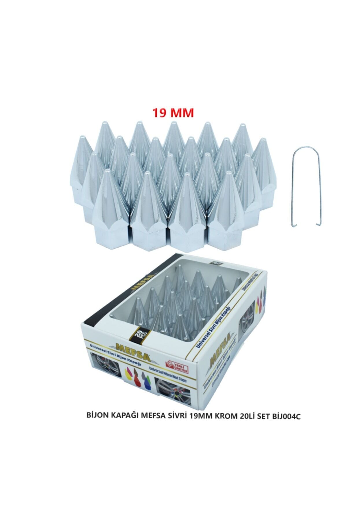 A Kalite Bijon Kapağı Sivri 17 Mm Krom 20 Li Set