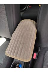 FİAT EGEA Uyumlu Oto Kol Dayama Minderi NAKIŞLI SİYAH 29x19 Cm Kaymaz Alt Yüzey (LASTİKLİ SABİTLEME) Sütlü Kahverengi