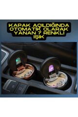 Araç Içi Işıklı Porselen Küllük Gold Renk Kapaklı 7 Renk Işıklı Yanmaz Koku Geçirmez