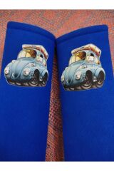 DİJİTAL VOSVOS BASKILI MAVİ Araç Emniyet Koltuk Kemer Kılıfı & Ped 2 ADET (DÜZ YUMUŞAK KUMAŞ)