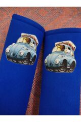 DİJİTAL VOSVOS BASKILI MAVİ Araç Emniyet Koltuk Kemer Kılıfı & Ped 2 ADET (DÜZ YUMUŞAK KUMAŞ)