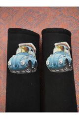 DİJİTAL VOSVOS BASKILI SİYAH Araç Emniyet Koltuk Kemer Kılıfı & Ped 2 ADET (DÜZ YUMUŞAK KUMAŞ)