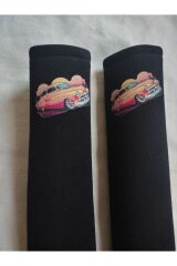 DİJİTAL NOSTALJİK BASKILI SİYAH Araç Emniyet Koltuk Kemer Kılıfı & Ped 2 ADET (DÜZ YUMUŞAK KUMAŞ)