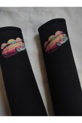 DİJİTAL NOSTALJİK BASKILI SİYAH Araç Emniyet Koltuk Kemer Kılıfı & Ped 2 ADET (DÜZ YUMUŞAK KUMAŞ)