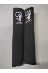 DİJİTAL ATATÜRK BASKILI BEYAZ BASKI ANTRASİT ALAKANTARA Araç Emniyet  Kemer Kılıfı & Ped (2 ADET)