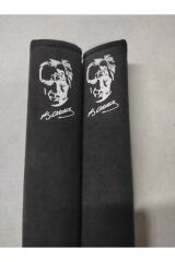 DİJİTAL ATATÜRK BASKILI BEYAZ BASKI ANTRASİT ALAKANTARA Araç Emniyet  Kemer Kılıfı & Ped (2 ADET)