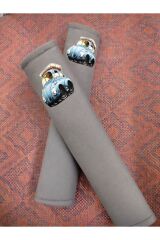 DİJİTAL VOSVOS BASKILI GRİ Araç Emniyet Koltuk Kemer Kılıfı & Ped 2 ADET (DÜZ YUMUŞAK KUMAŞ)