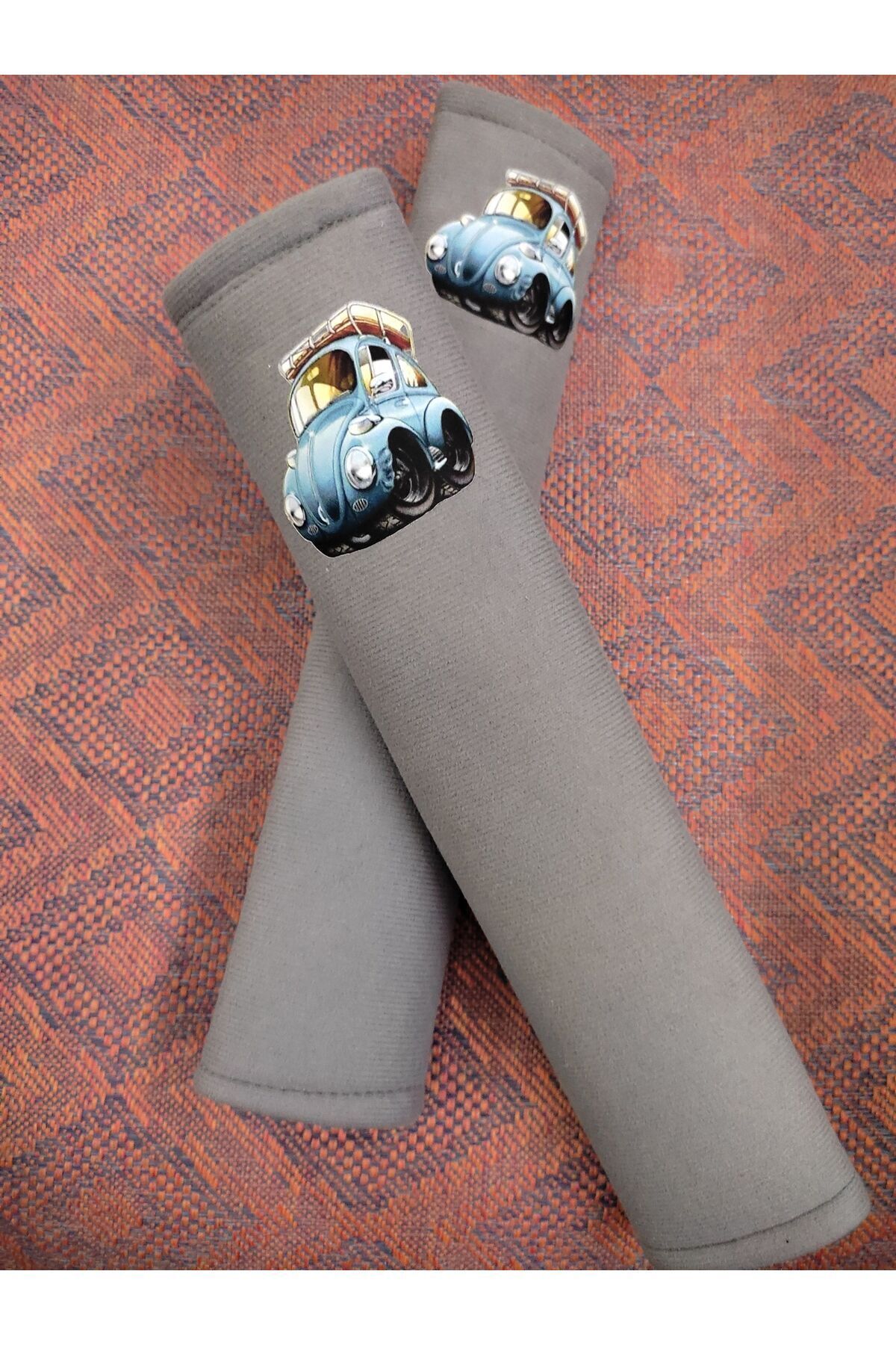 DİJİTAL VOSVOS BASKILI GRİ Araç Emniyet Koltuk Kemer Kılıfı & Ped 2 ADET (DÜZ YUMUŞAK KUMAŞ)