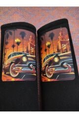 DİJİTAL NOSTALJİK BASKILI SİYAH Araç Emniyet Koltuk Kemer Kılıfı & Ped 2 ADET (DÜZ YUMUŞAK KUMAŞ)