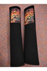 DİJİTAL NOSTALJİK BASKILI SİYAH Araç Emniyet Koltuk Kemer Kılıfı & Ped 2 ADET (DÜZ YUMUŞAK KUMAŞ)